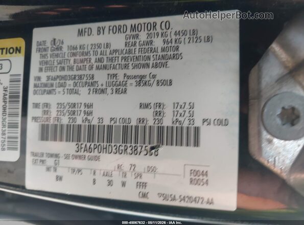 3FA6P0HD3GR387558 2016 FORD FUSION Black Շարժիչի բաժամունքի տեսք