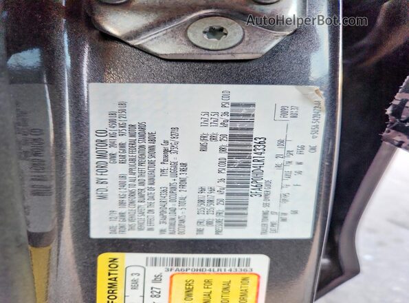 3FA6P0HD4LR143363 2020 FORD FUSION Charcoal Շարժիչի բաժամունքի տեսք