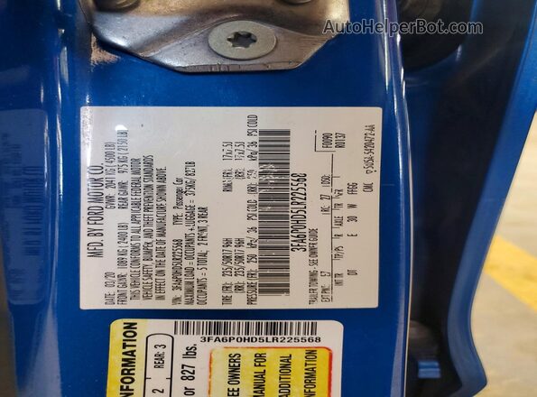 3FA6P0HD5LR225568 2020 FORD FUSION Blue ძრავის განყოფილების ხედი