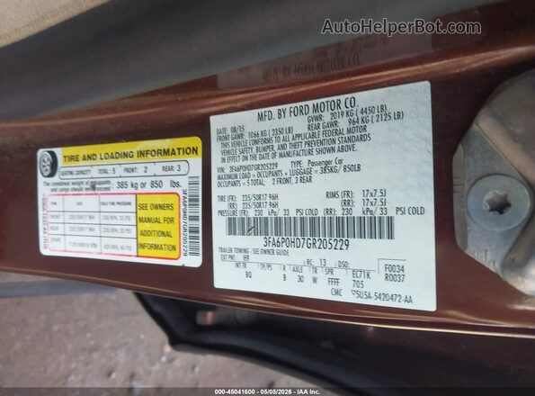3FA6P0HD7GR205229 2016 FORD FUSION Burgundy Вид підкапотного простору