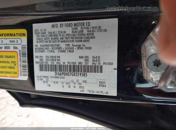 3FA6P0HD7GR319585 2016 FORD FUSION Black Engine compartment view