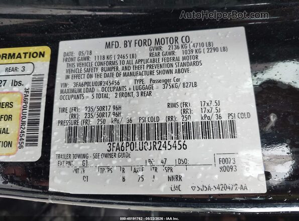 3FA6P0LU0JR245456 2018 FORD FUSION HYBRID Black Widok komory silnika