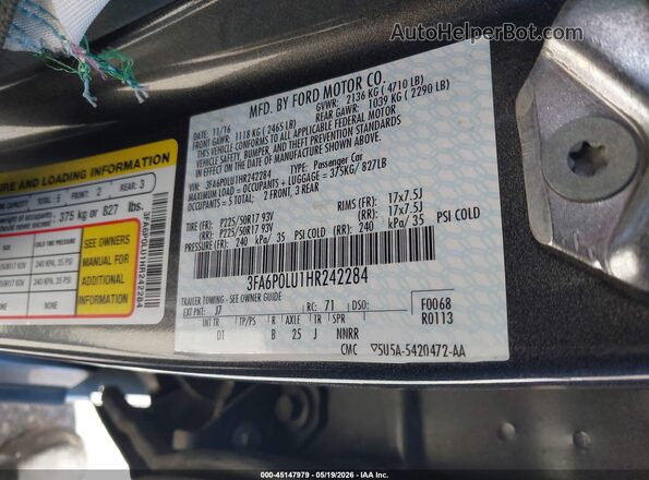 3FA6P0LU1HR242284 2017 FORD FUSION HYBRID Серый Вид подкапотного пространства
