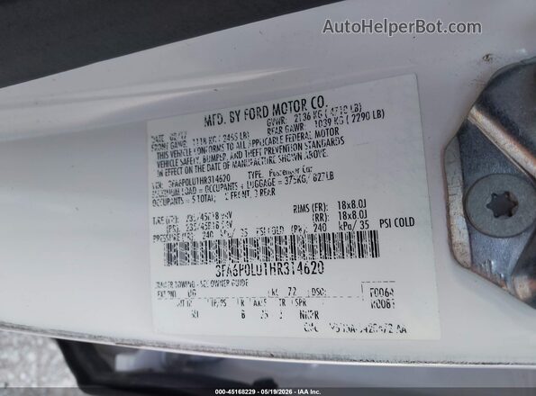 3FA6P0LU1HR314620 2017 FORD FUSION HYBRID Белый Вид подкапотного пространства