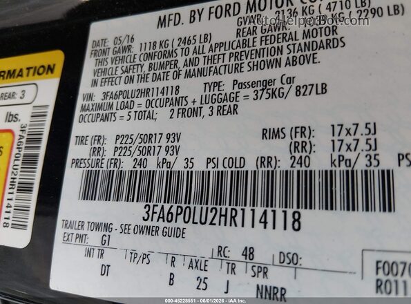 3FA6P0LU2HR114118 2017 FORD FUSION HYBRID Black ძრავის განყოფილების ხედი