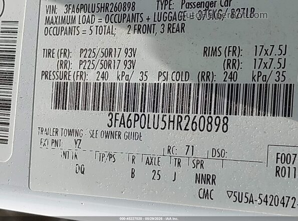 3FA6P0LU5HR260898 2017 FORD FUSION HYBRID White Вид підкапотного простору