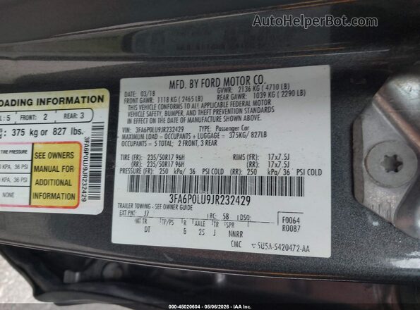 3FA6P0LU9JR232429 2018 FORD FUSION HYBRID Gray Engine compartment view