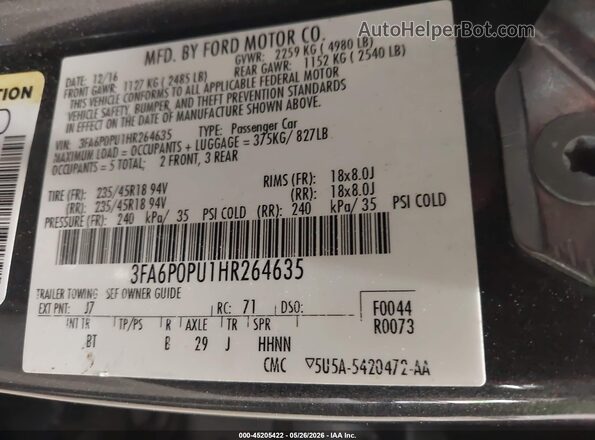 3FA6P0PU1HR264635 2017 FORD FUSION ENERGI Gray Շարժիչի բաժամունքի տեսք