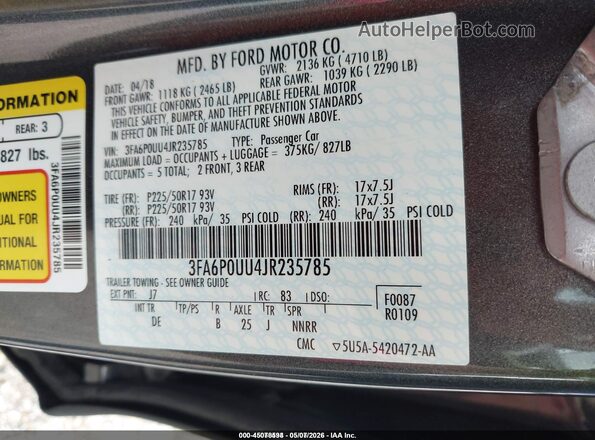 3FA6P0UU4JR235785 2018 FORD FUSION HYBRID Серый Вид подкапотного пространства