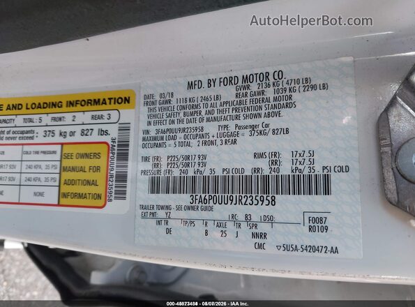 3FA6P0UU9JR235958 2018 FORD FUSION HYBRID Белый Вид подкапотного пространства