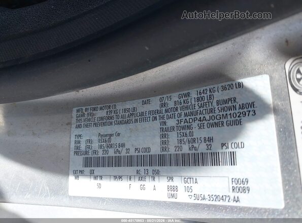 3FADP4AJ0GM102973 2016 FORD FIESTA Серебряный Вид подкапотного пространства