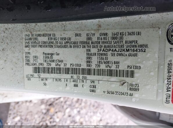 3FADP4AJ2KM164352 2019 FORD FIESTA White Շարժիչի բաժամունքի տեսք