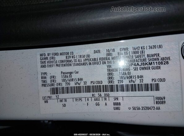 3FADP4AJ8KM110828 2019 FORD FIESTA White Vista del compartimento del motor