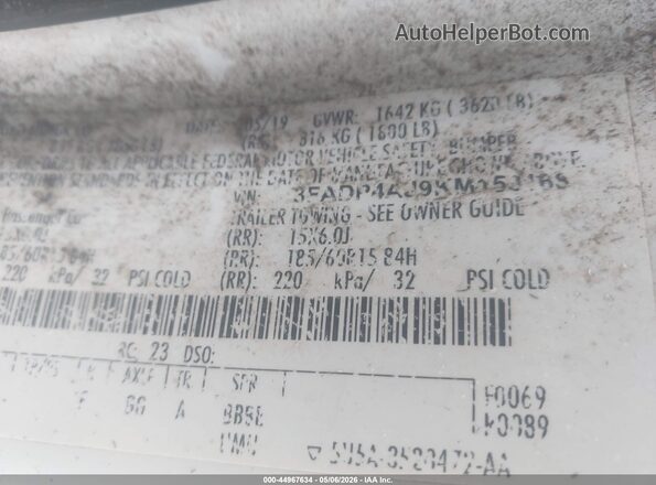 3FADP4AJ9KM153168 2019 FORD FIESTA White 