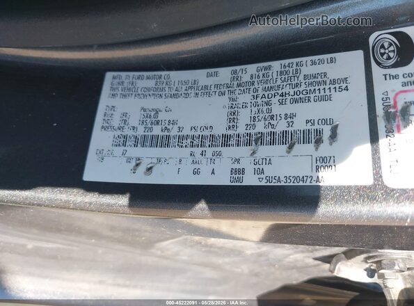 3FADP4BJ0GM111154 2016 FORD FIESTA Gray Вид підкапотного простору