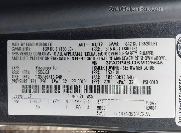 3FADP4BJ0KM125645 2019 FORD FIESTA Gray Widok komory silnika