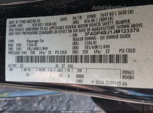 3FADP4BJ1JM123370 2018 FORD FIESTA Черный Вид подкапотного пространства