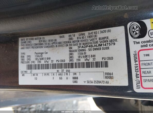 3FADP4BJ4JM147579 2018 FORD FIESTA Gray ძრავის განყოფილების ხედი