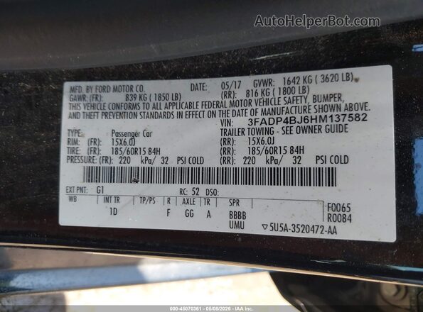 3FADP4BJ6HM137582 2017 FORD FIESTA Черный Вид подкапотного пространства