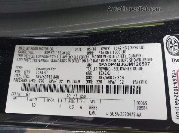 3FADP4BJ6JM126507 2018 FORD FIESTA Black Вид підкапотного простору