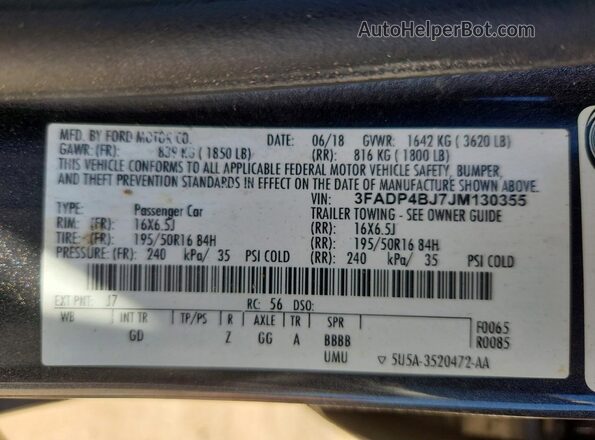 3FADP4BJ7JM130355 2018 FORD FIESTA Black 