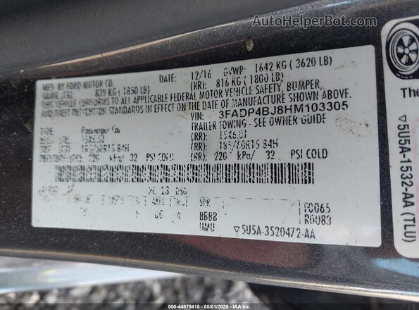 3FADP4BJ8HM103305 2017 FORD FIESTA Gray Engine compartment view