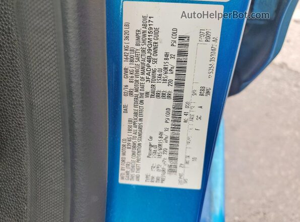 3FADP4BJ9GM159171 2016 FORD FIESTA Blue 
