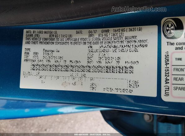 3FADP4BJXHM130599 2017 FORD FIESTA Blue Engine compartment view