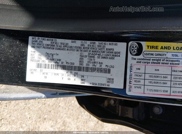 3FADP4EJ1GM136804 2016 FORD FIESTA Black ძრავის განყოფილების ხედი