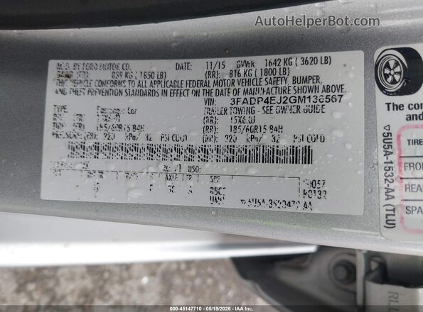 3FADP4EJ2GM136567 2016 FORD FIESTA Silver Vista del compartimento del motor