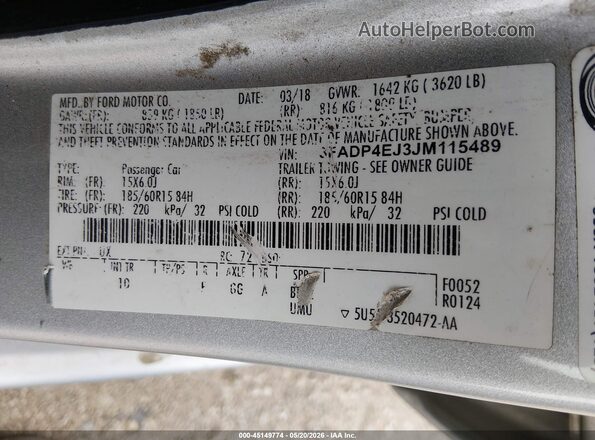 3FADP4EJ3JM115489 2018 FORD FIESTA Silver Շարժիչի բաժամունքի տեսք