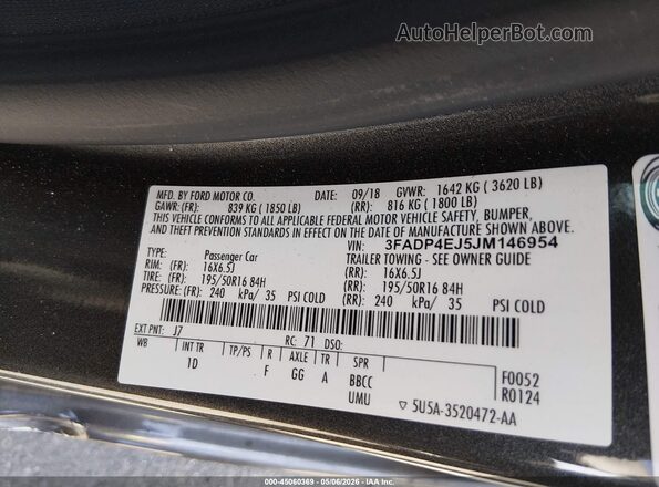 3FADP4EJ5JM146954 2018 FORD FIESTA Gray Engine compartment view