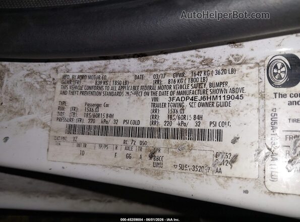 3FADP4EJ6HM119045 2017 FORD FIESTA White Vista del compartimento del motor