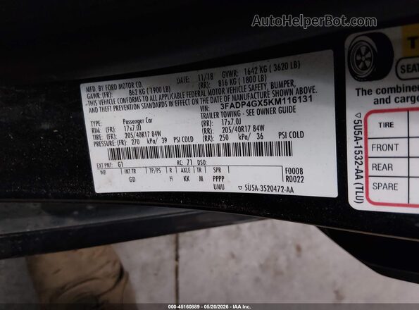 3FADP4GX5KM116131 2019 FORD FIESTA Black Engine compartment view