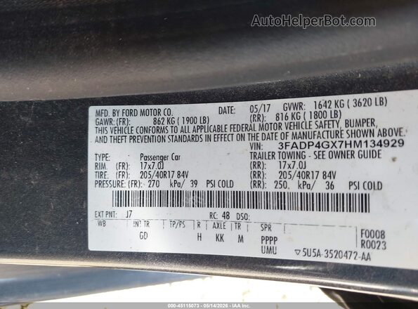 3FADP4GX7HM134929 2017 FORD FIESTA Gray Widok komory silnika