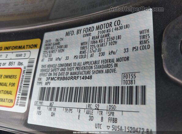 3FMCR9B60RRF14948 2024 FORD BRONCO SPORT Gray Շարժիչի բաժամունքի տեսք