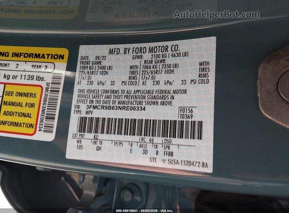 3FMCR9B63NRE06334 2022 FORD BRONCO SPORT Серый Вид подкапотного пространства