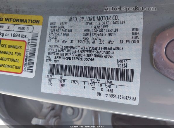 3FMCR9B66PRD35746 2023 FORD BRONCO SPORT Turquoise ძრავის განყოფილების ხედი