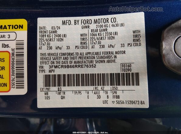 3FMCR9B66RRE76352 2024 FORD BRONCO SPORT Blue Engine compartment view