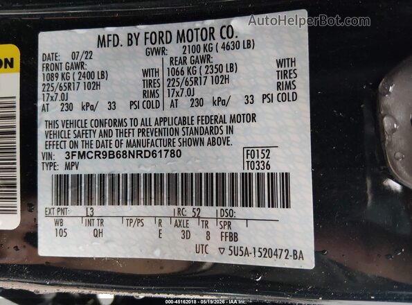 3FMCR9B68NRD61780 2022 FORD BRONCO SPORT Черный Вид подкапотного пространства