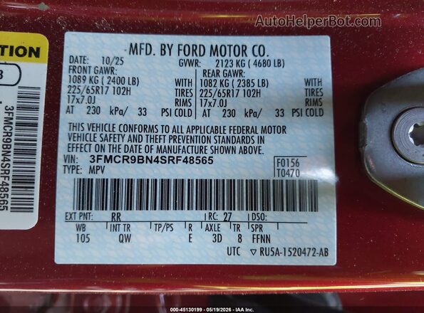 3FMCR9BN4SRF48565 2025 FORD BRONCO SPORT Red Widok komory silnika