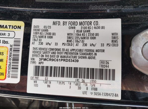 3FMCR9C61PRD53439 2023 FORD BRONCO SPORT Black Շարժիչի բաժամունքի տեսք