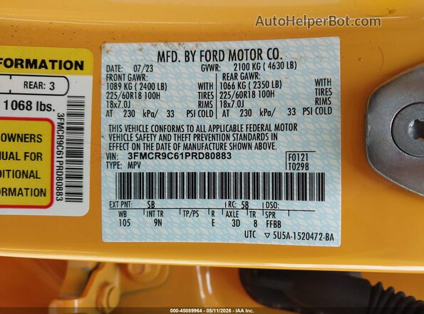 3FMCR9C61PRD80883 2023 FORD BRONCO SPORT Желтый Вид подкапотного пространства
