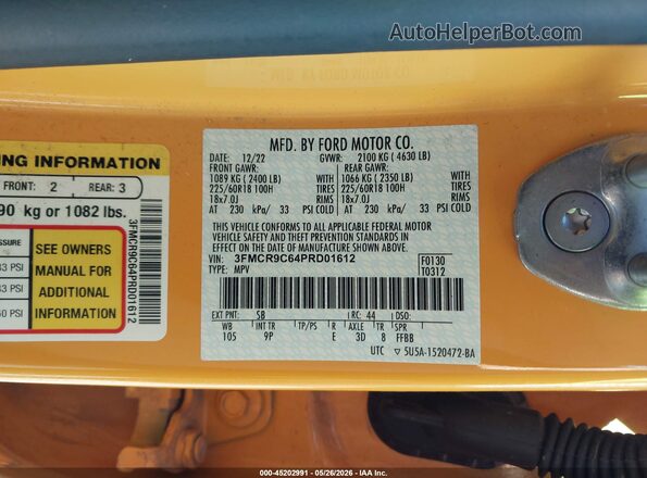 3FMCR9C64PRD01612 2023 FORD BRONCO SPORT Yellow ძრავის განყოფილების ხედი