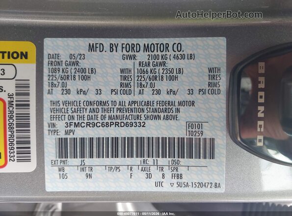 3FMCR9C68PRD69332 2023 FORD BRONCO SPORT Silver Вид підкапотного простору