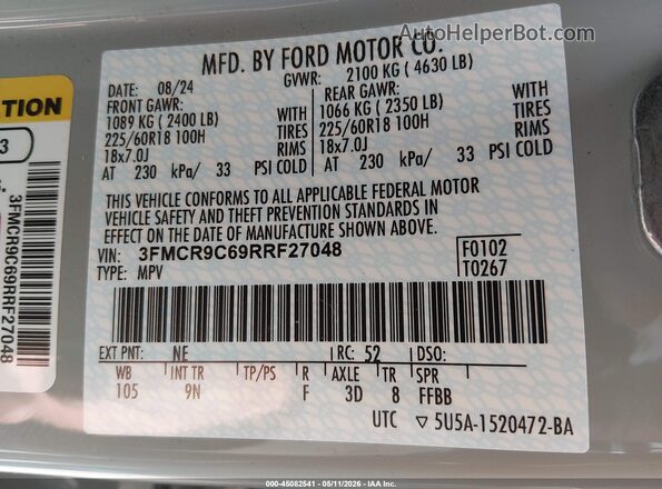 3FMCR9C69RRF27048 2024 FORD BRONCO SPORT Teal Engine compartment view