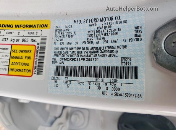 3FMCR9D91PRD99751 2023 FORD BRONCO White 