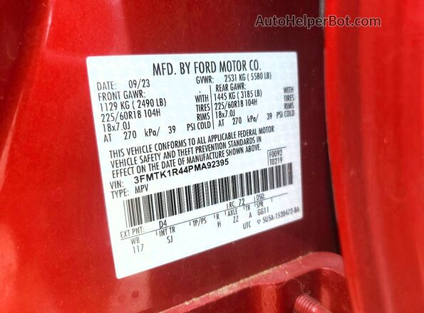 3FMTK1R44PMA92395 2023 FORD MUSTANG Красный 