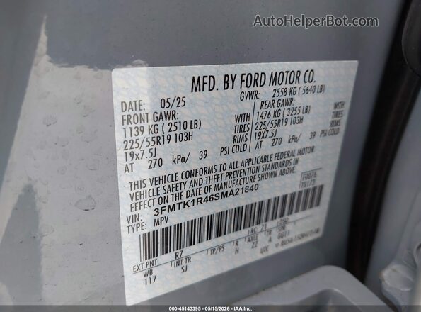3FMTK1R46SMA21840 2025 FORD MUSTANG MACH-E Серый 