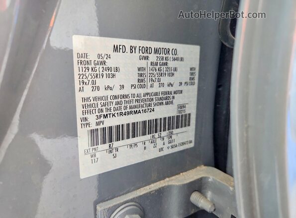 3FMTK1R49RMA16724 2024 FORD MUSTANG Gray VIN კოდის სტიკერის ხედი